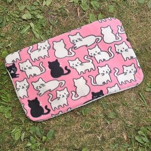 NEW Black White Cats Pink Pet Mat - Small - 3 Layer Fleece Sherpa | Dog Cat Baby